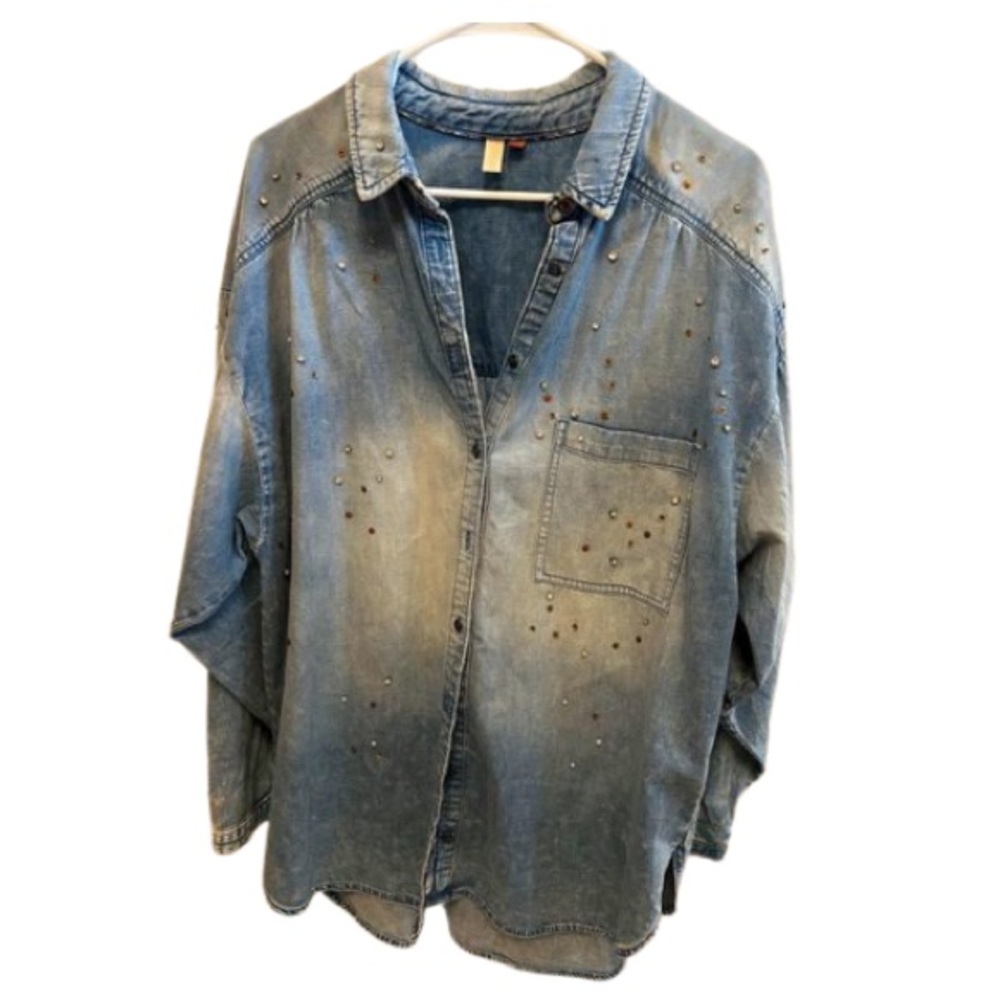 Antropologie Pilcro Lapel collar denim shacket,long sleeves,washed effect.SizeXL
